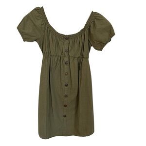 MinkPink Collection Women’s Khaki Green Short Puff Sleeve Smocked Dress Sz S NWT